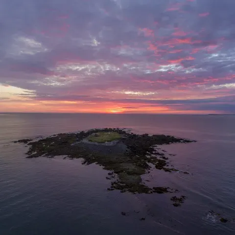 Aerial of Ram Island at sunset